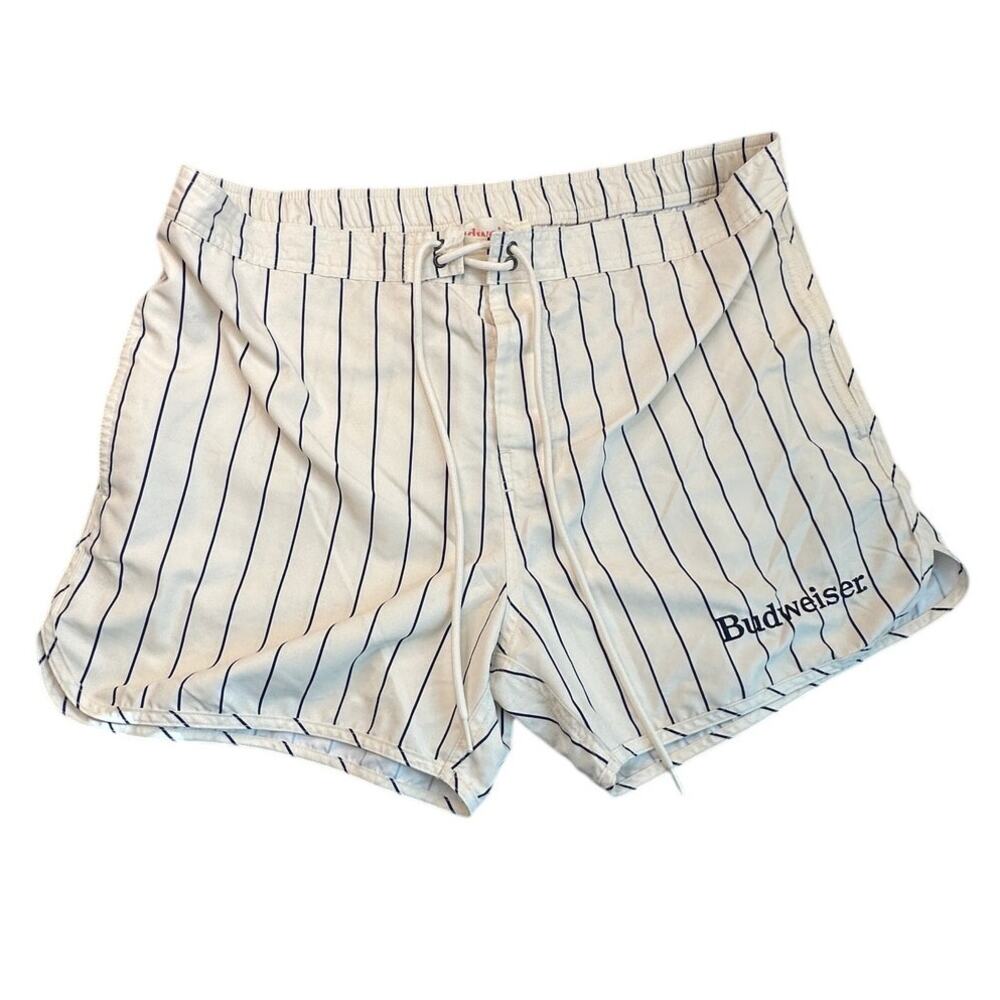 Budweiser x PacSun Pinstripe Swim Trunks XL Boardshorts Cream Navy